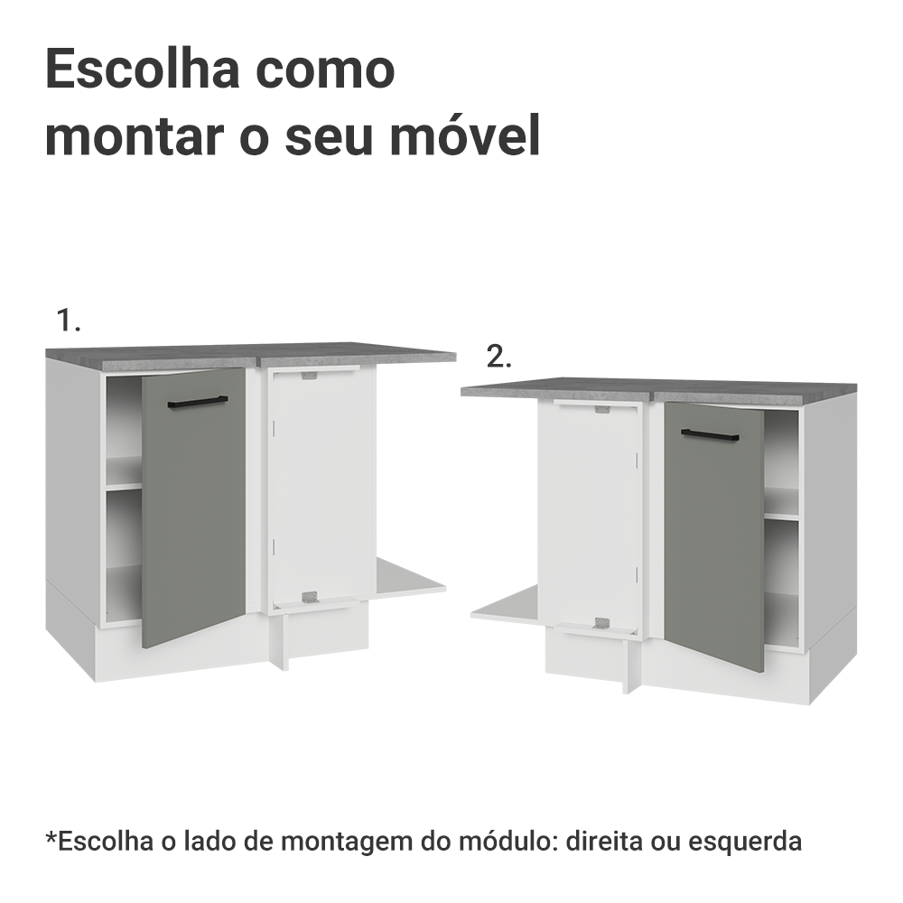 Balcão de Canto Madesa Agata 1 Porta 60 cm Profundidade (Com Tampo) Branco/Cinza