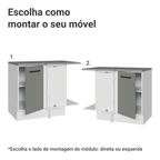 Balcão de Canto Madesa Agata 1 Porta 60 cm Profundidade (Com Tampo) Branco/Cinza