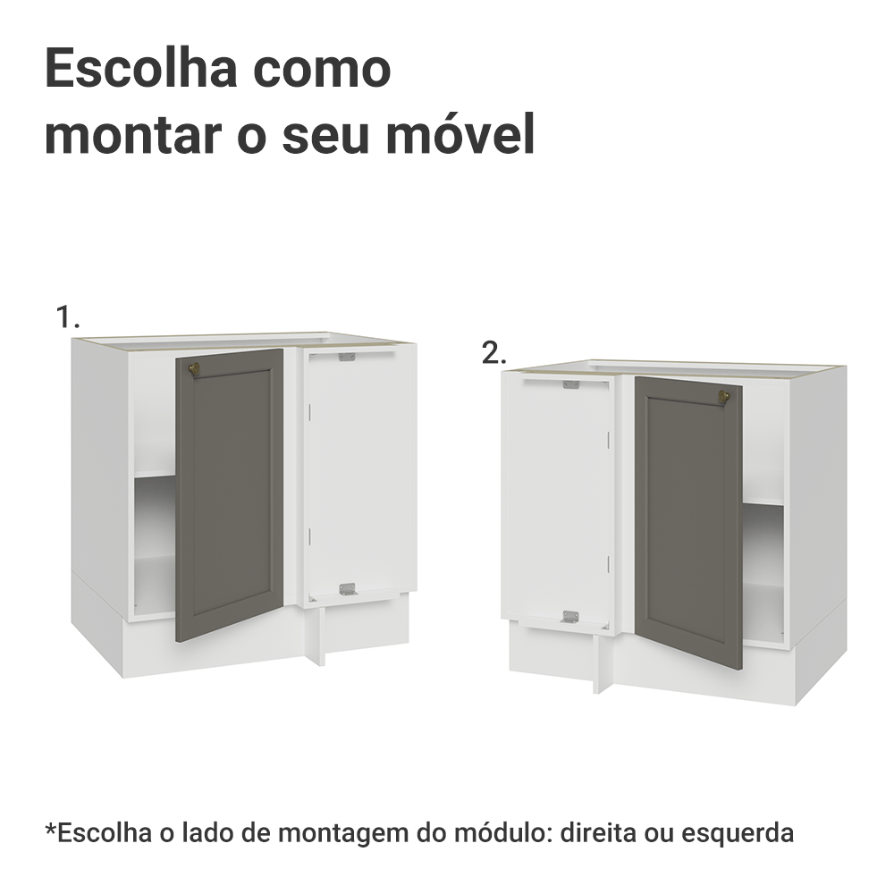 Balcão de Canto para Linha de 60 cm Profundidade (Sem Tampo) Branco/Cinza Vik Madesa