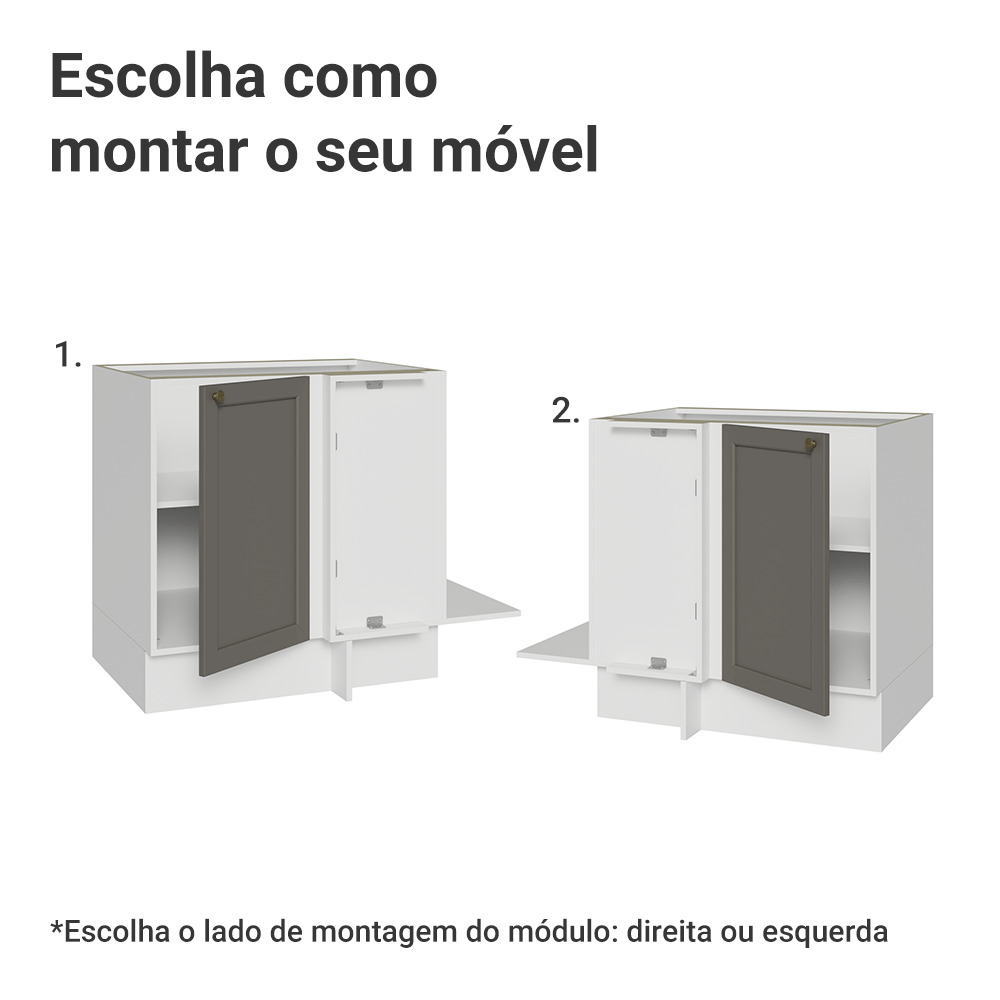 Balcão de Canto para Linha de 60 cm Profundidade (Sem Tampo) Branco/Cinza Vik Madesa