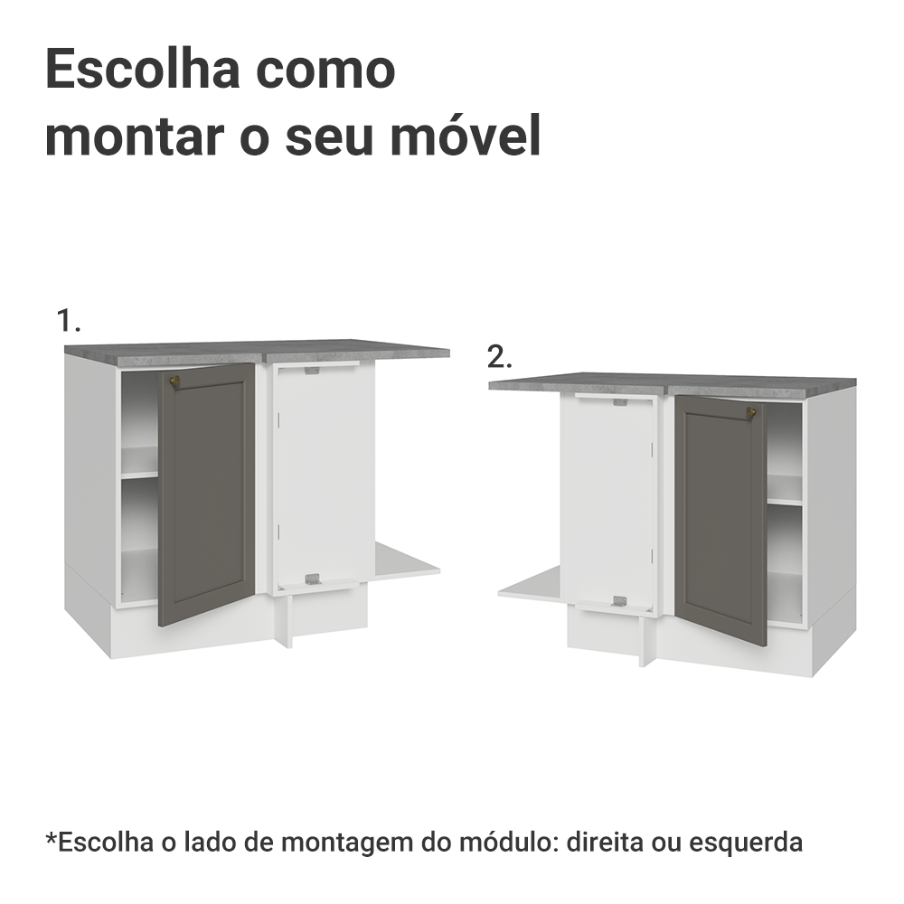 Balcão de Canto para Linha de 60 cm Profundidade (Com Tampo) Branco/Cinza Vik Madesa
