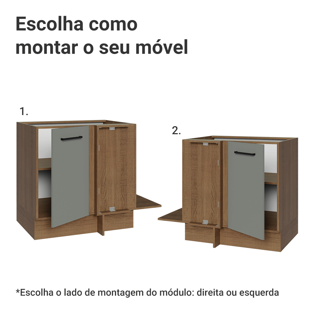 Balcão de Canto Madesa Agata 1 Porta 60 cm Profundidade (Sem Tampo) Rustic/Cinza