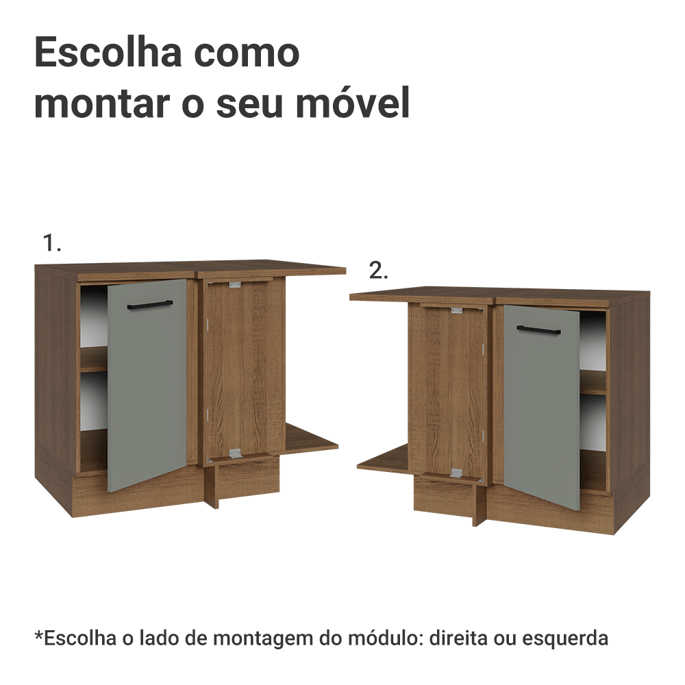 Balcão de Canto Madesa Agata 1 Porta 60 cm Profundidade (Com Tampo) Rustic/Cinza
