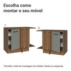 Balcão de Canto Madesa Agata 1 Porta 60 cm Profundidade (Com Tampo) Rustic/Cinza