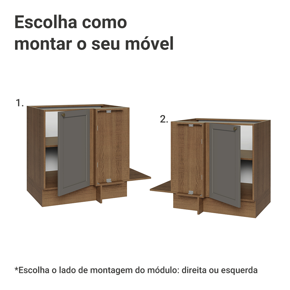 Balcão de Canto para Linha de 60 cm Profundidade (Sem Tampo) Rustic/Cinza Vik Madesa