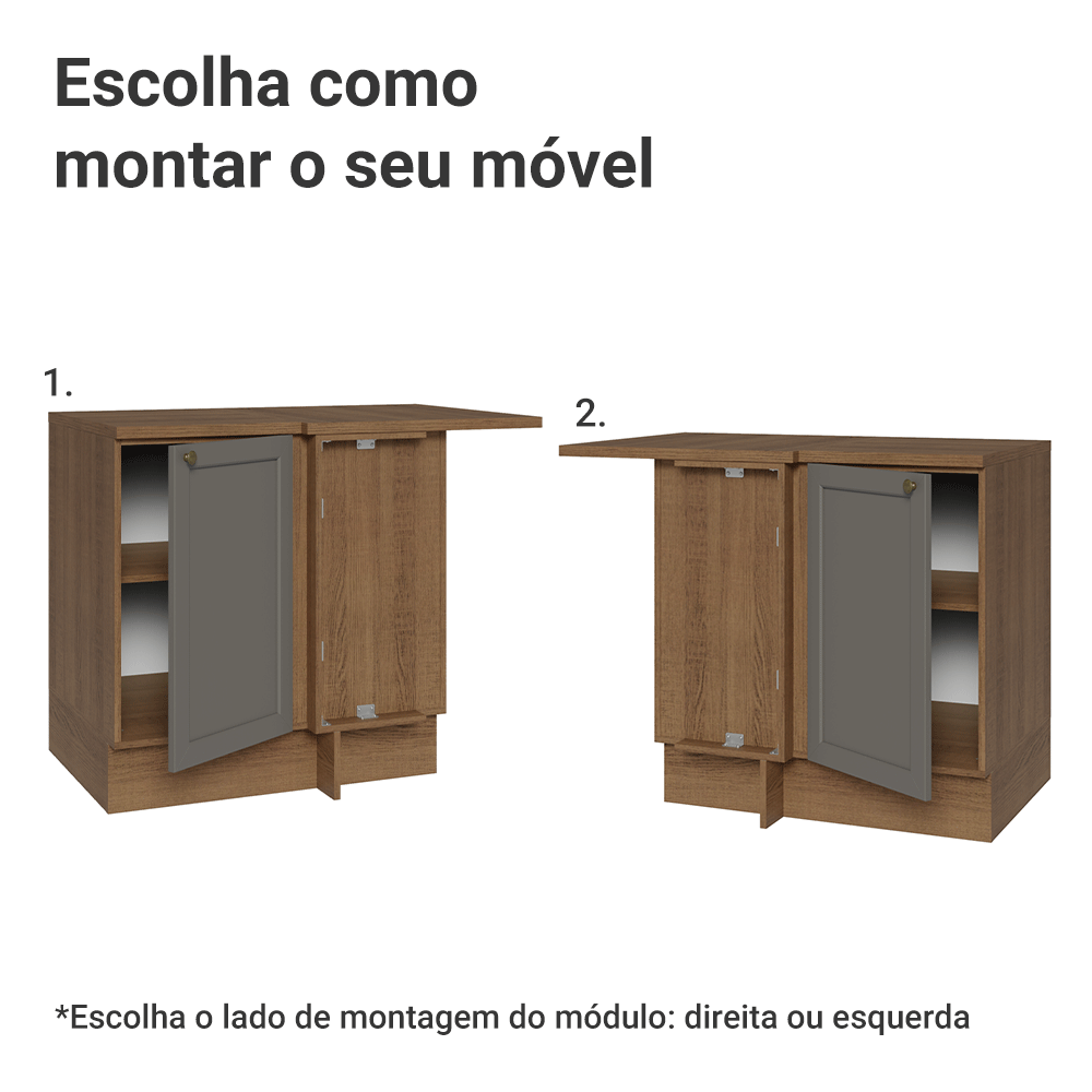 Balcão de Canto para Linha de 60 cm Profundidade (Com Tampo) Rustic/Cinza Vik Madesa