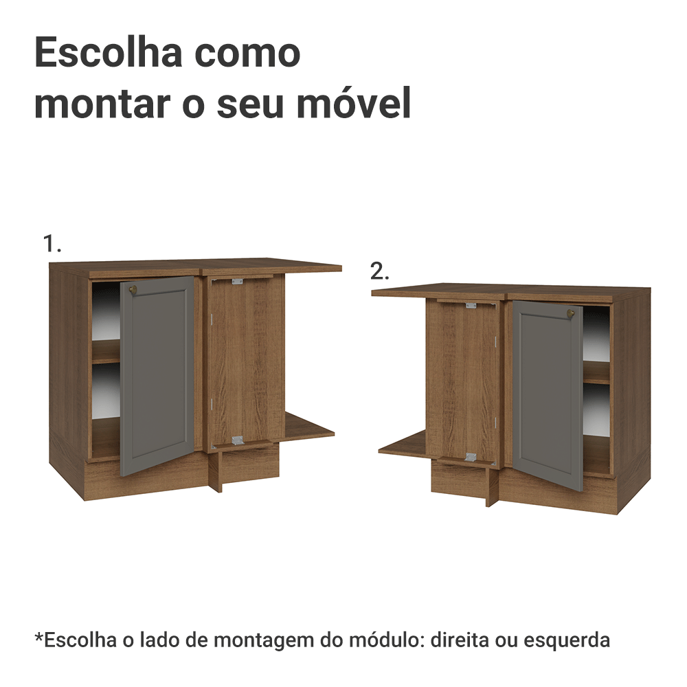 Balcão de Canto para Linha de 60 cm Profundidade (Com Tampo) Rustic/Cinza Vik Madesa