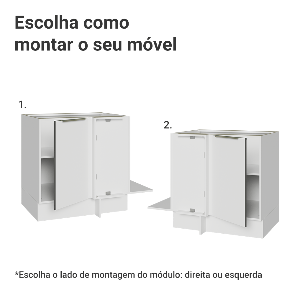 Balcão de Canto para Linha de 60 cm de Profundidade 1 Porta (Sem Tampo) Branco/Branco Veludo Lux Madesa