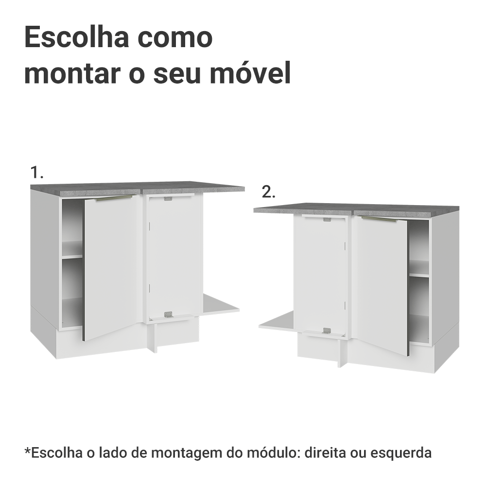 Balcão de Canto para Linha de 60 cm de Profundidade 1 Porta (Com Tampo) Branco/Branco Veludo Lux Madesa