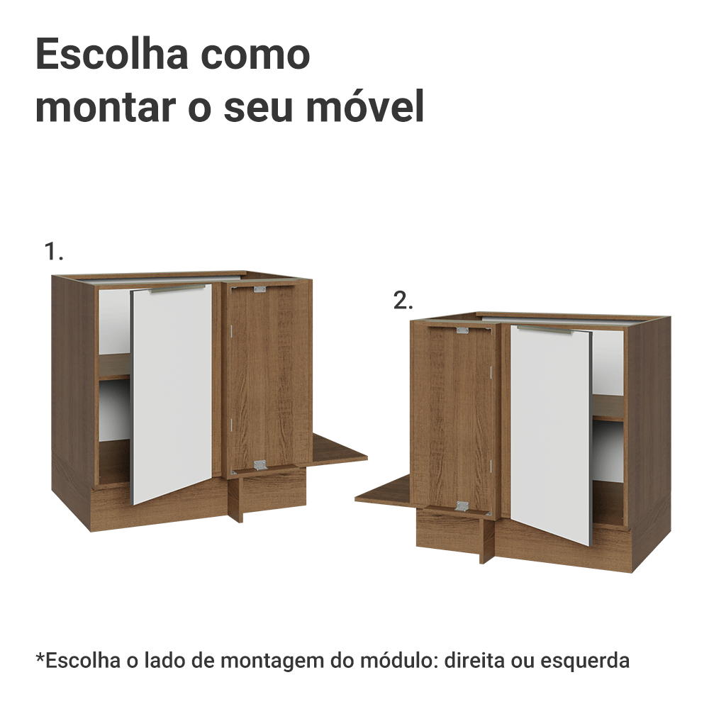 Balcão de Canto para Linha de 60 cm de Profundidade 1 Porta (Sem Tampo) Rustic/Branco Veludo Lux Madesa