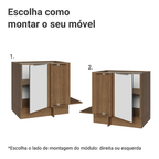 Balcão de Canto para Linha de 60 cm de Profundidade 1 Porta (Sem Tampo) Rustic/Branco Veludo Lux Madesa