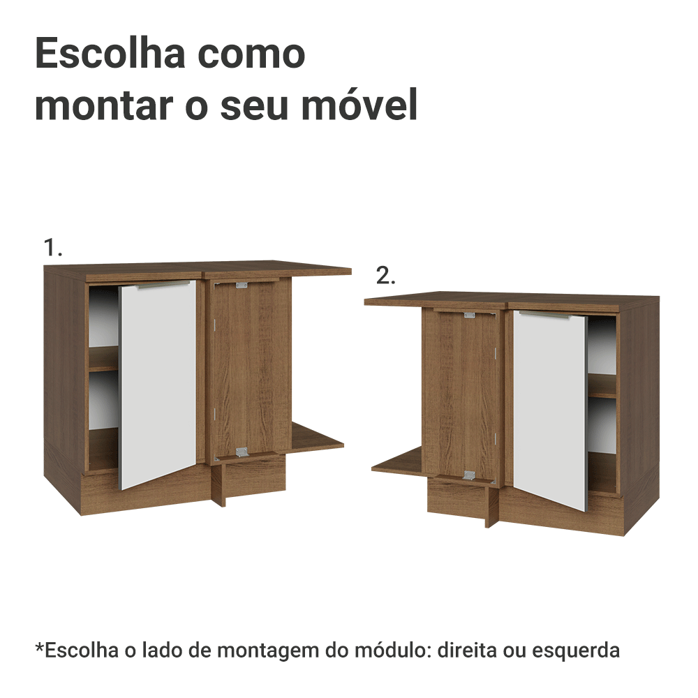Balcão de Canto para Linha de 60 cm de Profundidade 1 Porta (Com Tampo) Rustic/Branco Veludo Lux Madesa