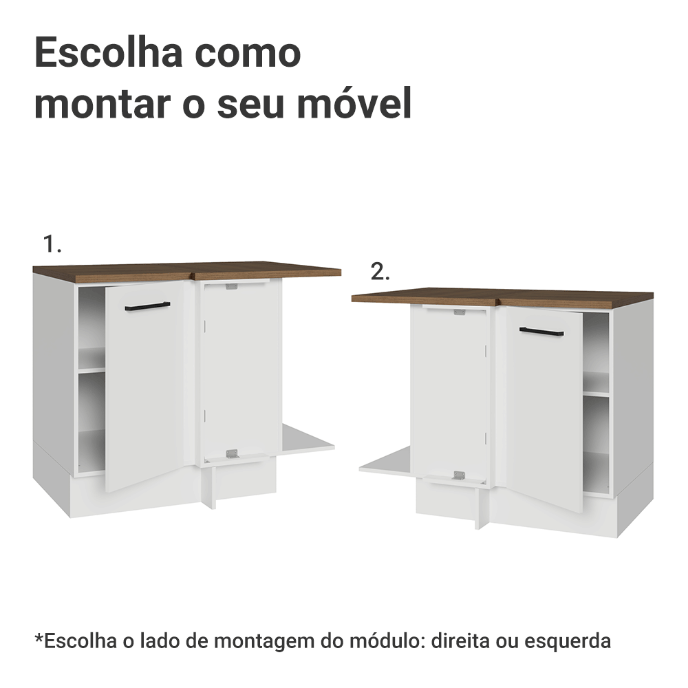 Balcão de Canto 102 x 60 cm 1 Porta Branco Tampo Rustic Agata Madesa