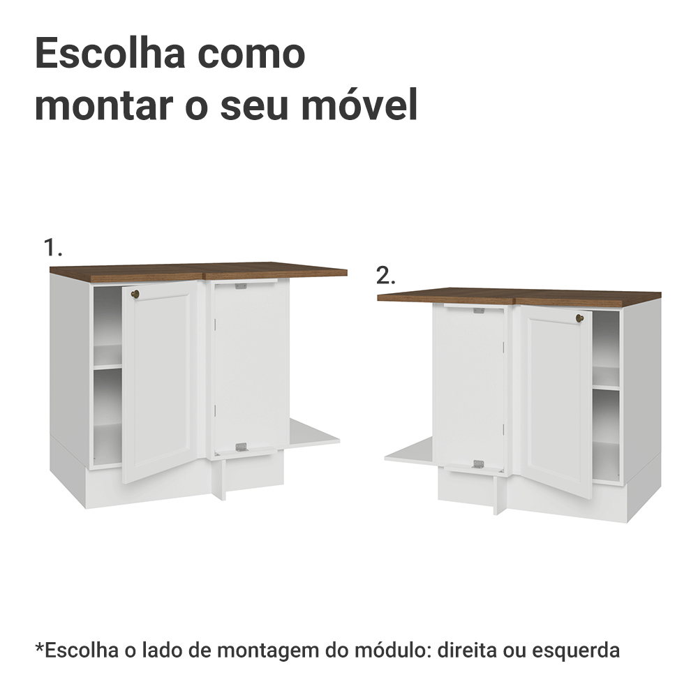 Balcão de Canto para Linha de 60 cm Profundidade (Com Tampo) Branco/Rustic Vik Madesa
