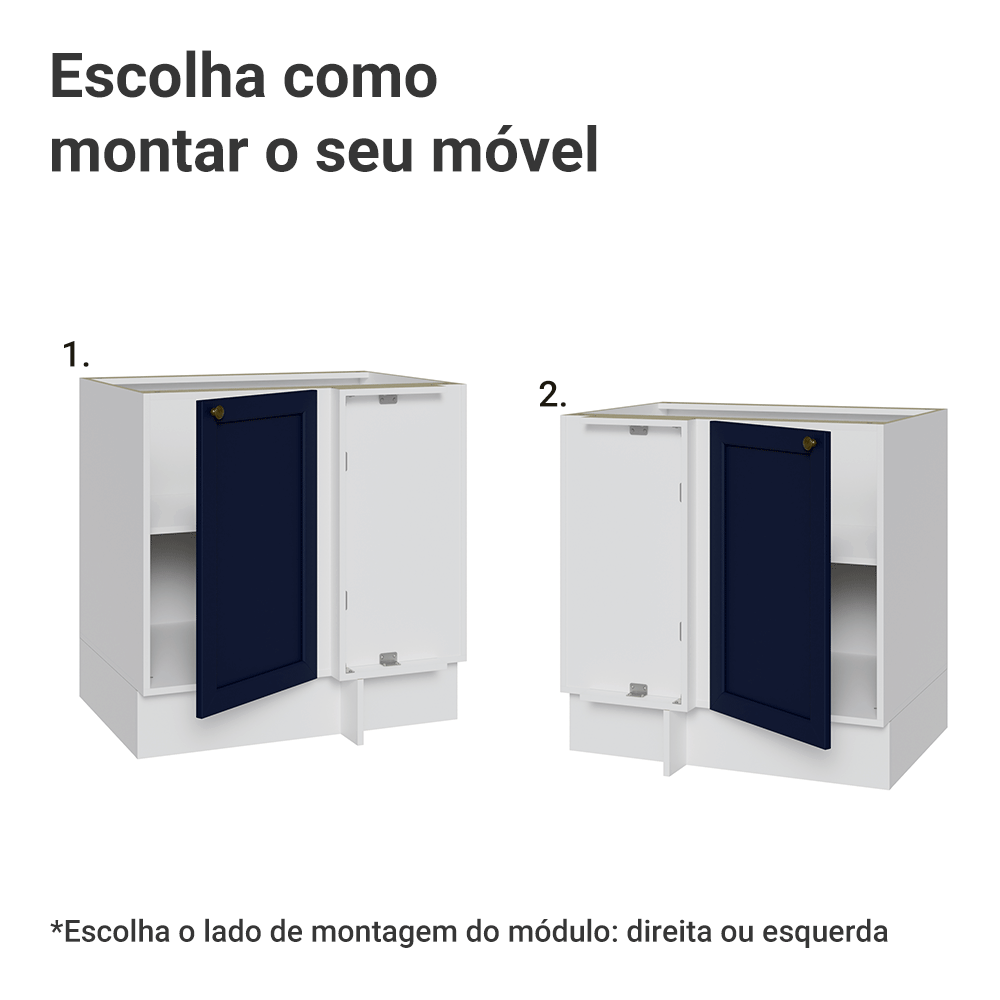 Balcão de Canto para Linha de 60 cm Profundidade (Sem Tampo) Branco/Azul Vik Madesa