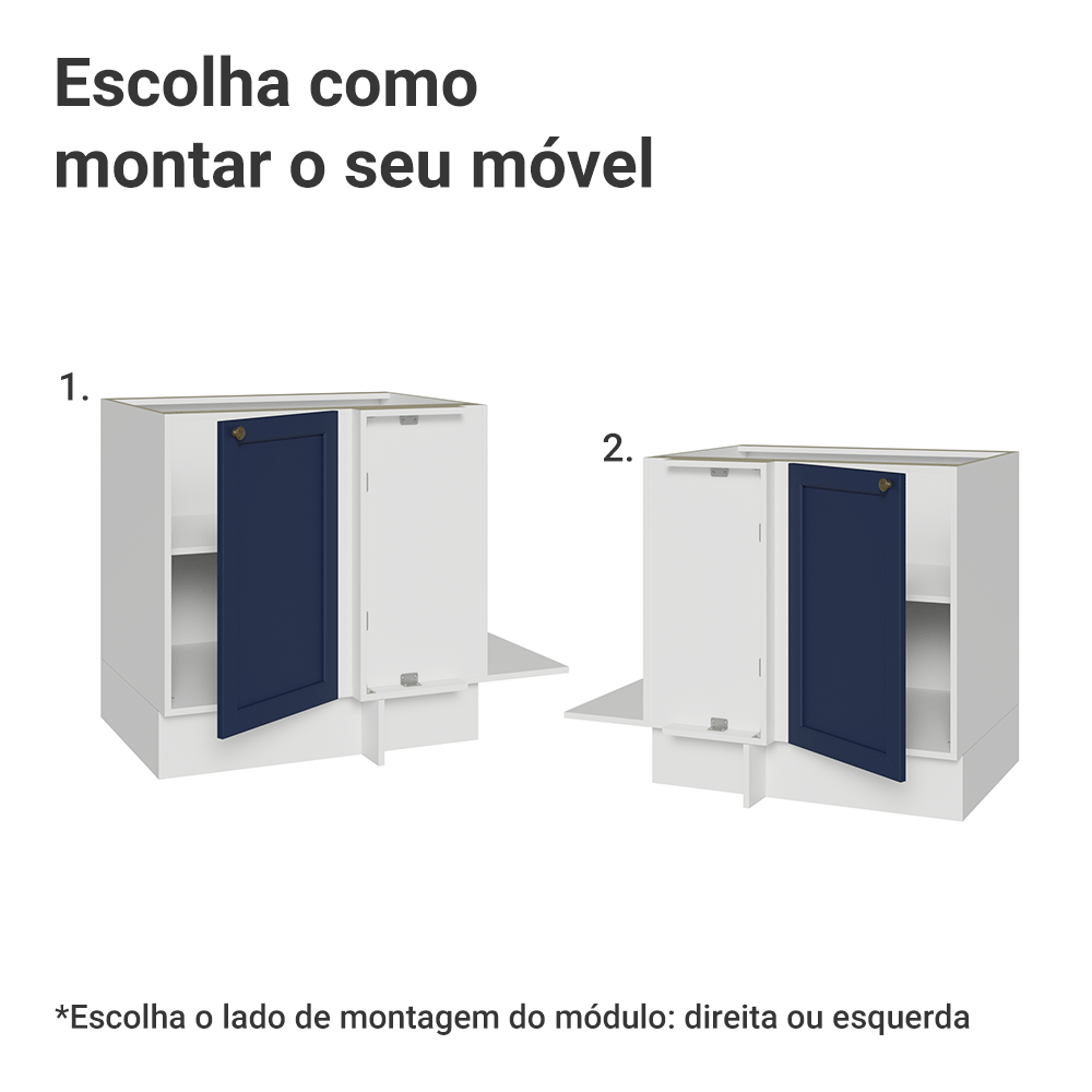 Balcão de Canto para Linha de 60 cm Profundidade (Sem Tampo) Branco/Azul Vik Madesa