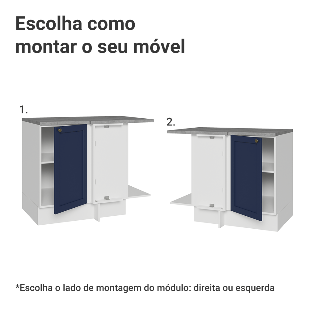 Balcão de Canto para Linha de 60 cm Profundidade (Com Tampo) Branco/Azul Vik Madesa