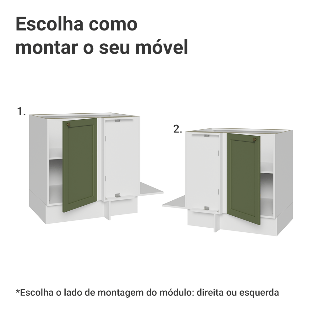Balcão de Canto para Linha de 60 cm Profundidade (Sem Tampo) Branco/Verde Vik Madesa
