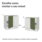 Balcão de Canto para Linha de 60 cm Profundidade (Sem Tampo) Branco/Verde Vik Madesa