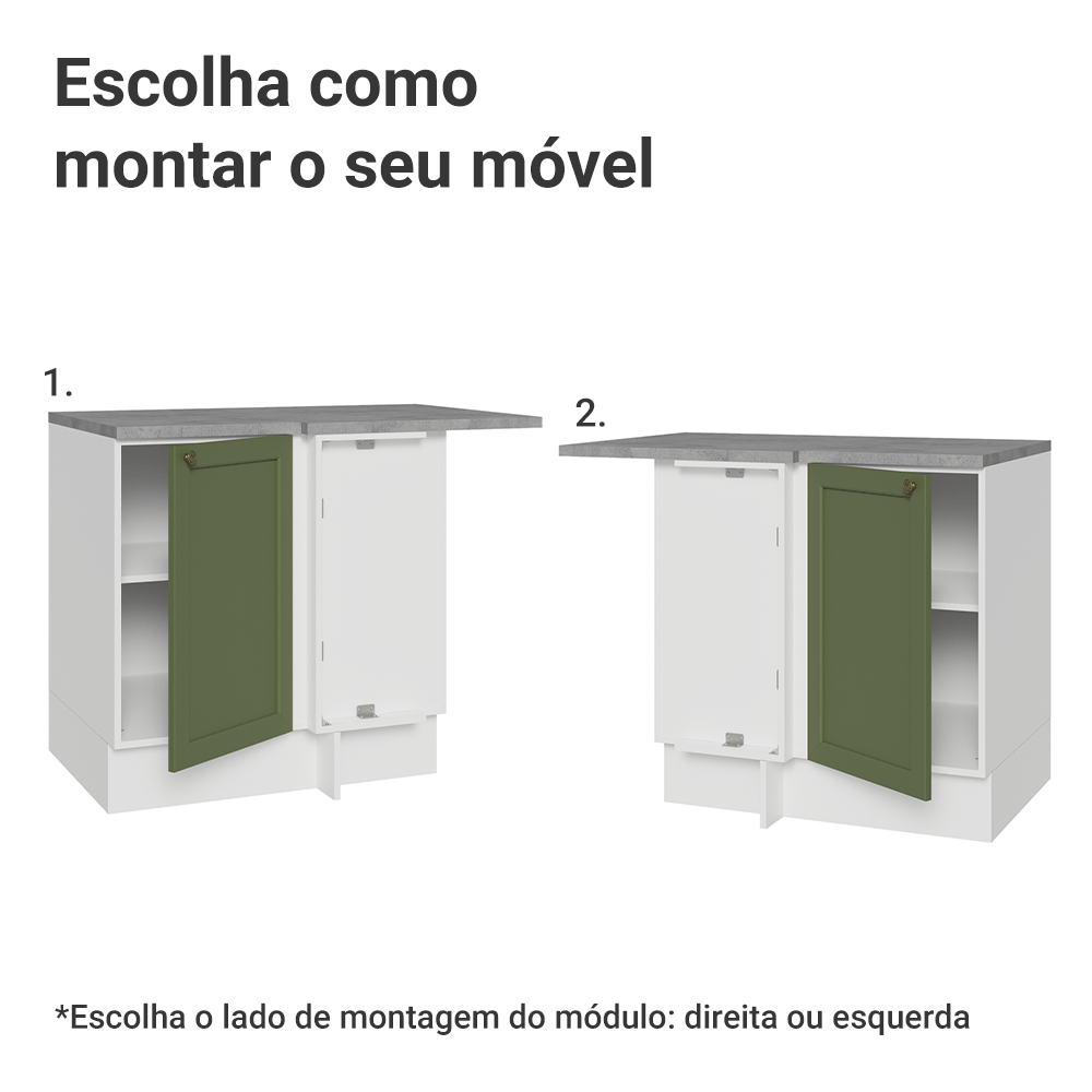 Balcão de Canto para Linha de 60 cm Profundidade (Com Tampo) Branco/Verde Vik Madesa