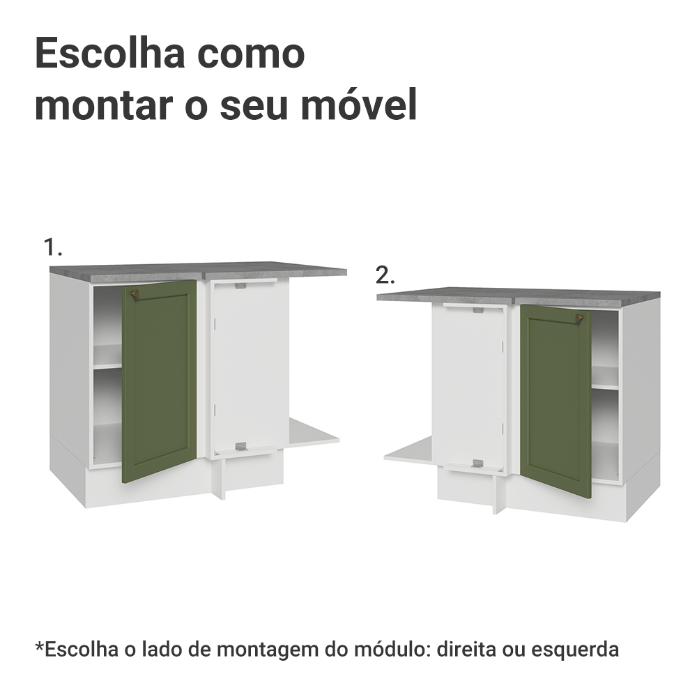 Balcão de Canto para Linha de 60 cm Profundidade (Com Tampo) Branco/Verde Vik Madesa