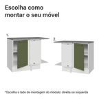 Balcão de Canto para Linha de 60 cm Profundidade (Com Tampo) Branco/Verde Vik Madesa