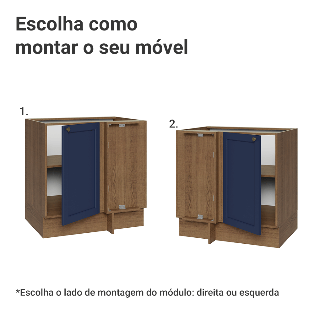 Balcão de Canto para Linha de 60 cm Profundidade (Sem Tampo) Rustic/Azul Vik Madesa