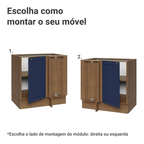 Balcão de Canto para Linha de 60 cm Profundidade (Sem Tampo) Rustic/Azul Vik Madesa