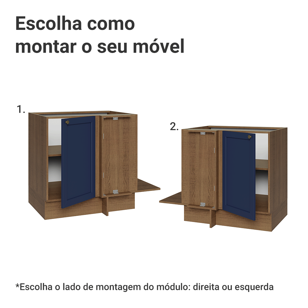 Balcão de Canto para Linha de 60 cm Profundidade (Sem Tampo) Rustic/Azul Vik Madesa