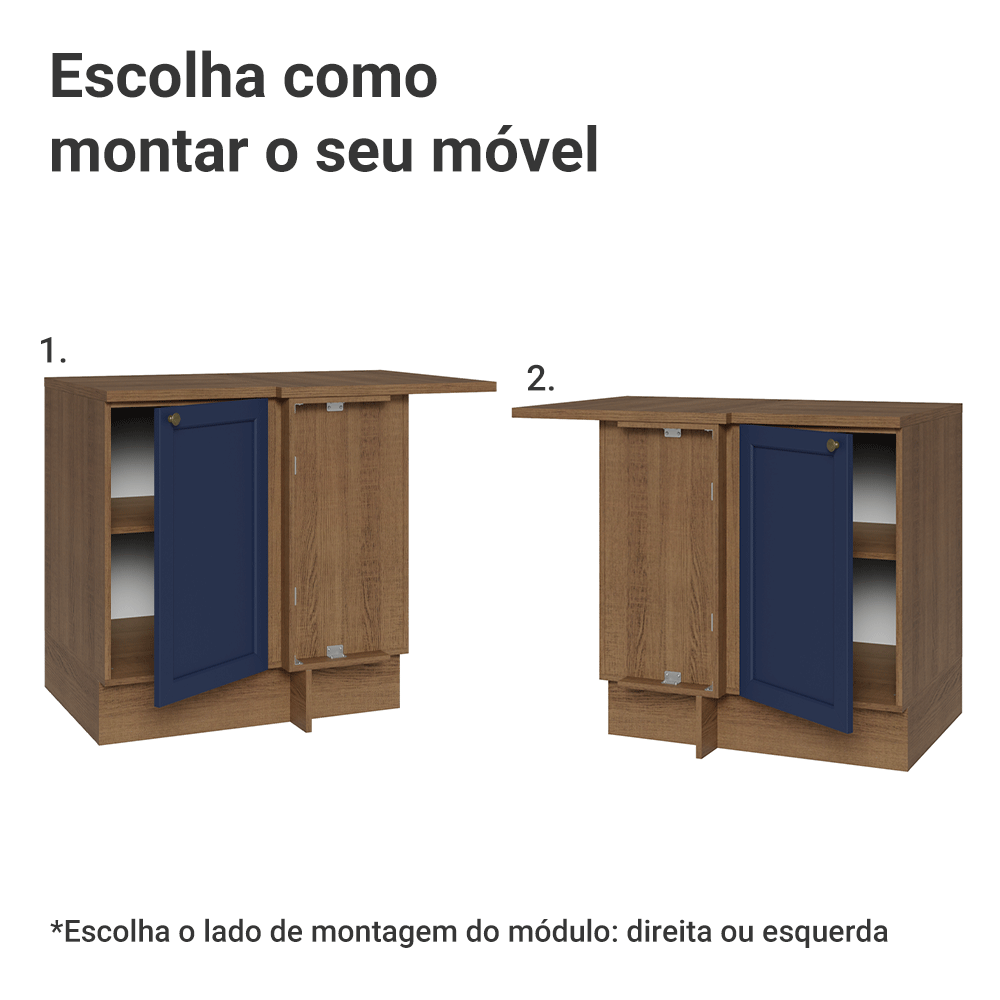 Balcão de Canto para Linha de 60 cm Profundidade (Com Tampo) Rustic/Azul Vik Madesa