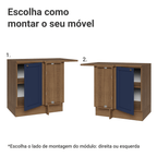 Balcão de Canto para Linha de 60 cm Profundidade (Com Tampo) Rustic/Azul Vik Madesa