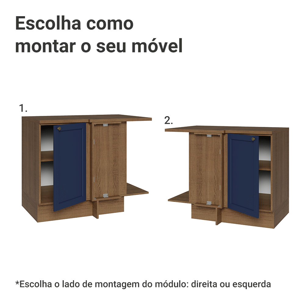 Balcão de Canto para Linha de 60 cm Profundidade (Com Tampo) Rustic/Azul Vik Madesa