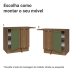 Balcão de Canto para Linha de 60 cm Profundidade (Com Tampo) Rustic/Verde Vik Madesa