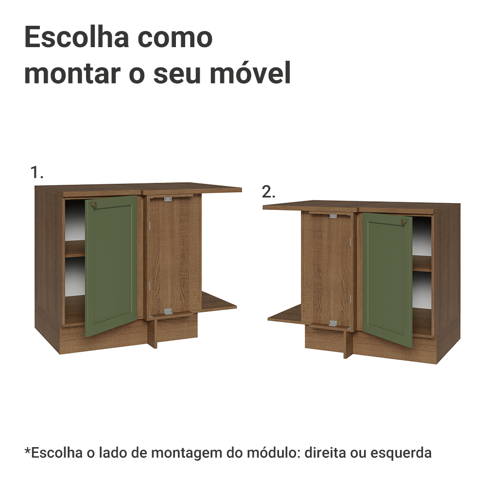 Balcão de Canto para Linha de 60 cm Profundidade (Com Tampo) Rustic/Verde Vik Madesa