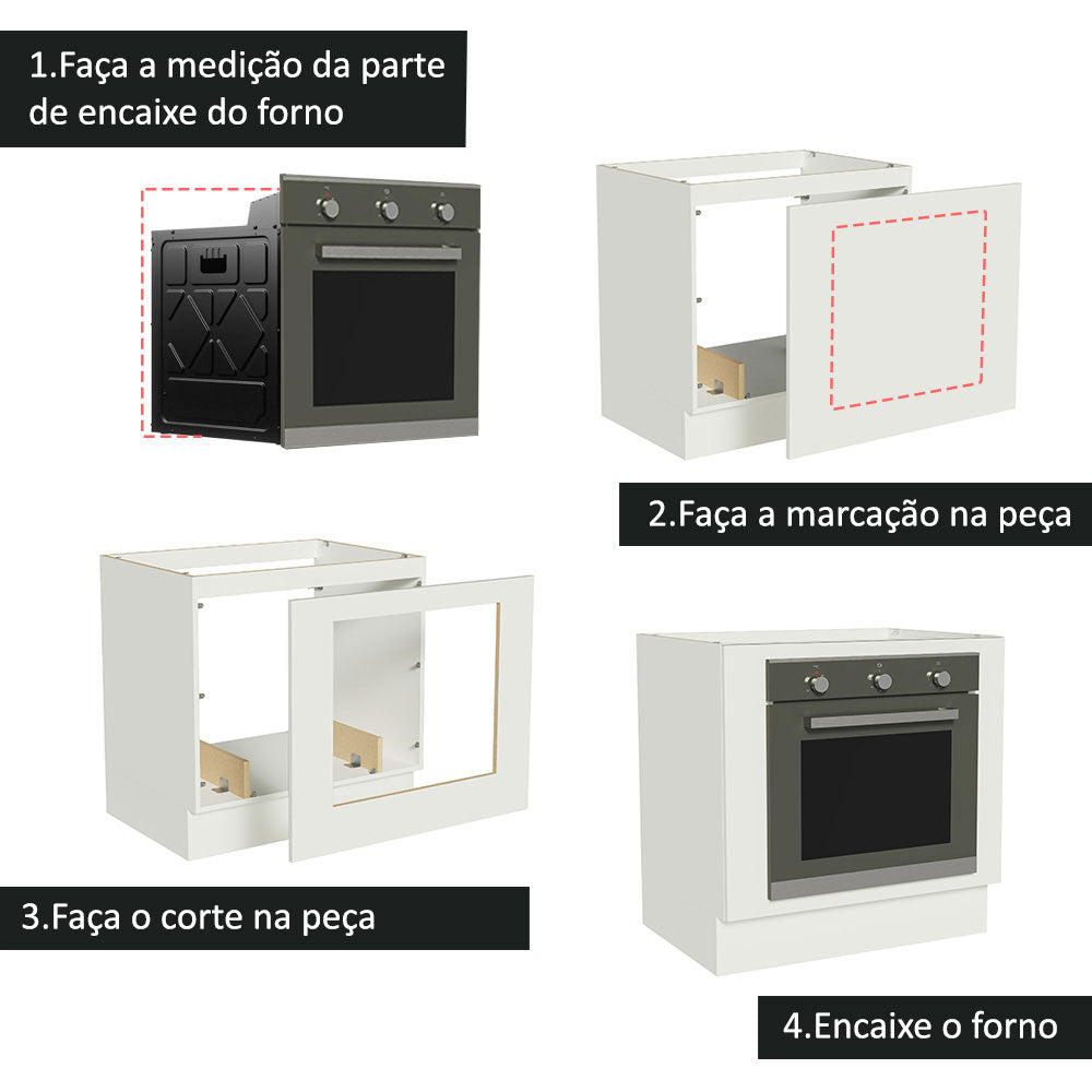 Balcão para Forno de Embutir 80 x 60 cm Sem Tampo Branco Agata, Glamy, Lux, Stella Madesa