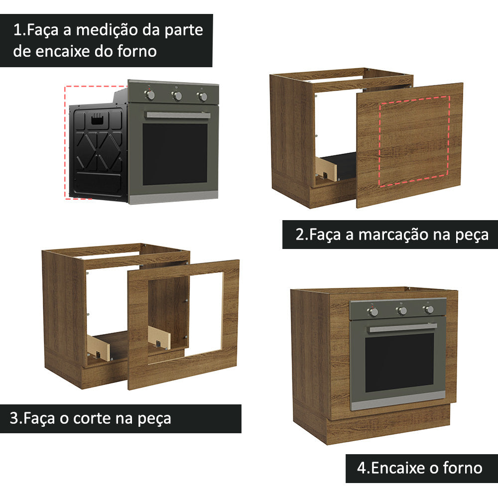 Balcão para Forno de Embutir 80 x 60 cm Sem Tampo Rustic Glamy, Lux, Stella Madesa