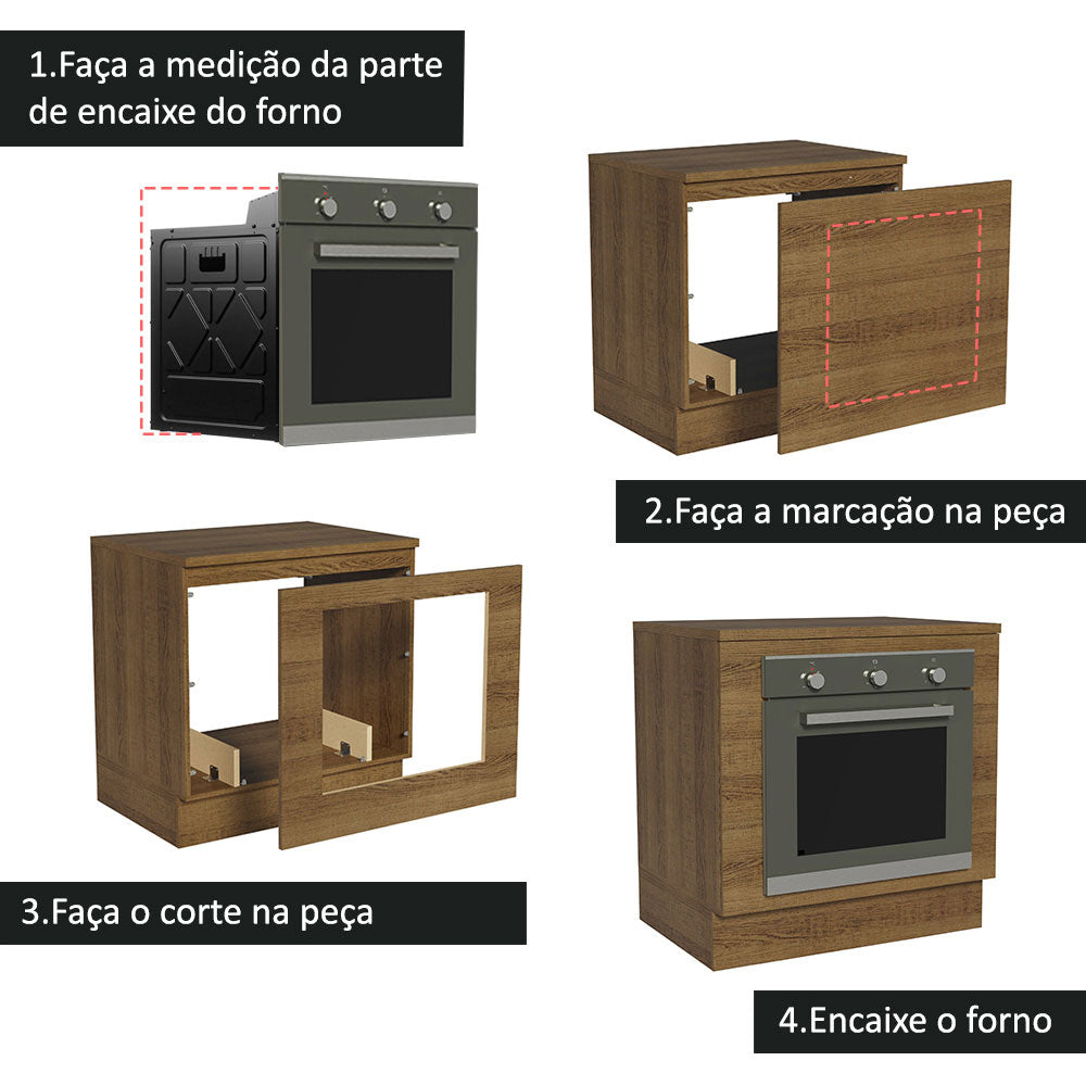 Balcão para Forno de Embutir 80 x 60 cm Com Tampo Rustic Glamy, Lux, Stella Madesa