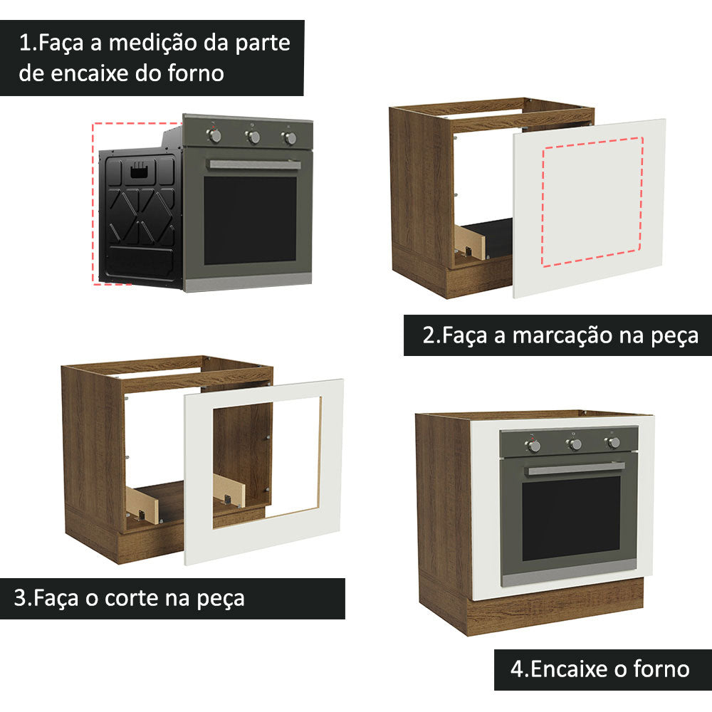 Balcão para Forno de Embutir 80 x 60 cm Sem Tampo Rustic/Branco Agata, Glamy, Lux, Stella Madesa