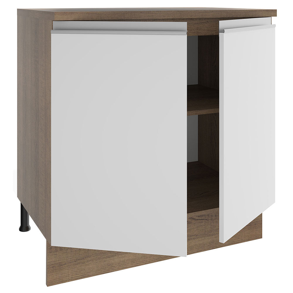 Balcão Madesa Glamy 80 x 60 cm 2 Portas (Com Tampo) Rustic/Branco