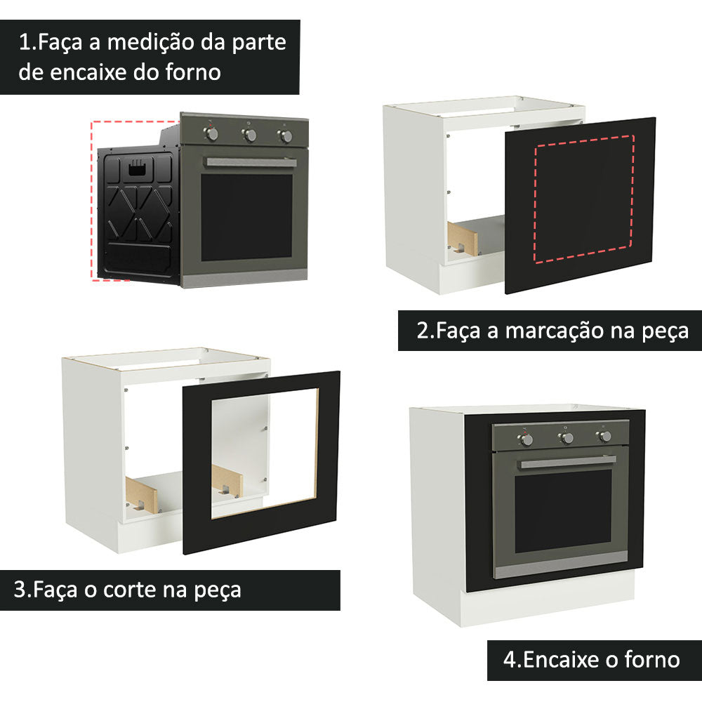 Balcão para Forno de Embutir 80 x 60 cm Sem Tampo Branco/Preto Agata, Glamy, Madesa