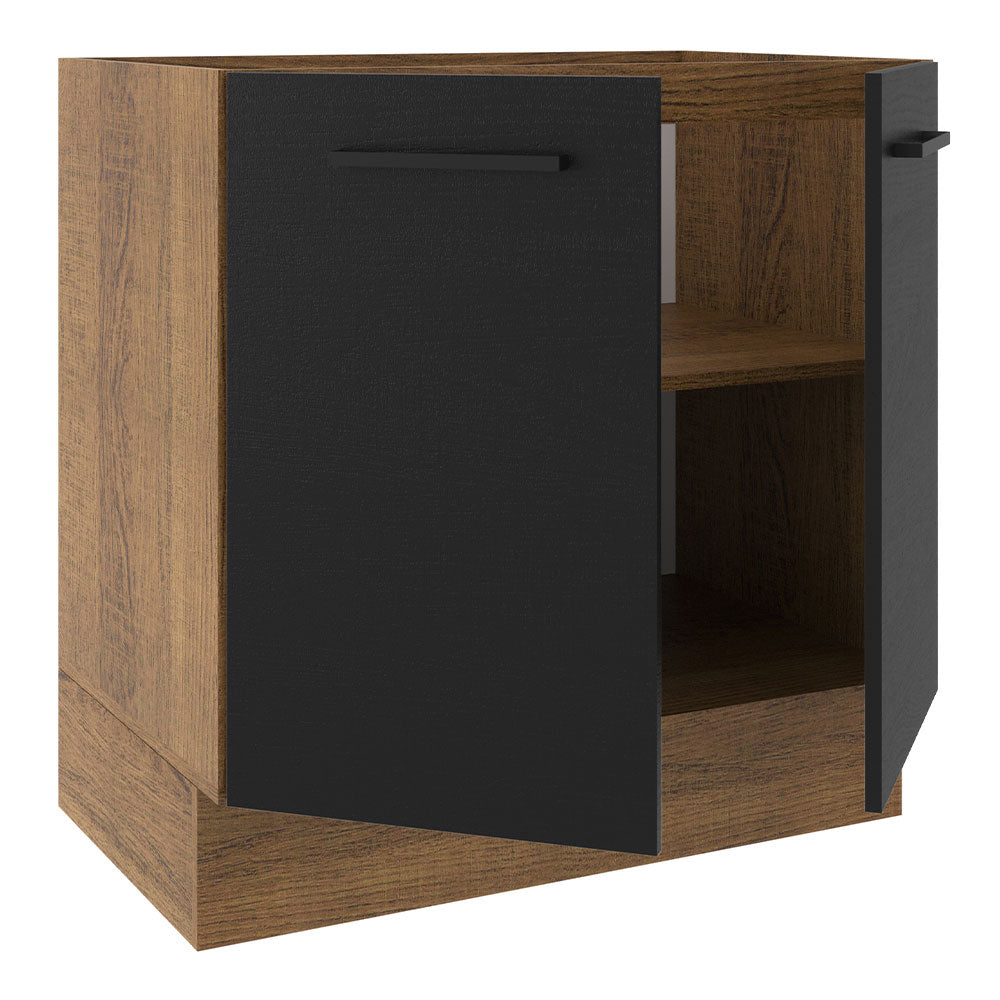 Balcão de Cozinha Madesa Agata 80 x 60 cm 2 Portas (Sem Tampo) Rustic/Preto