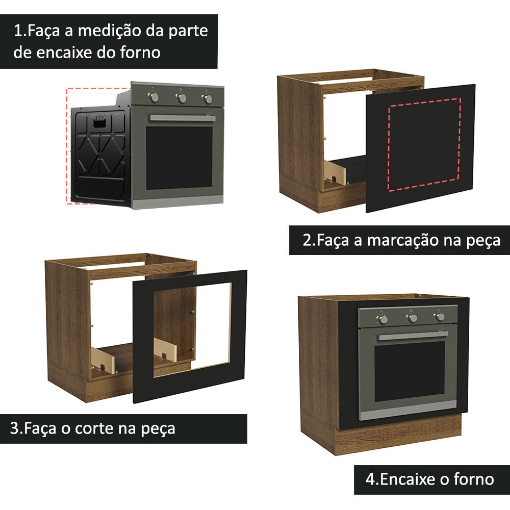 Balcão para Forno de Embutir 80 x 60 cm Sem Tampo Rustic/Preto Agata, Glamy, Madesa