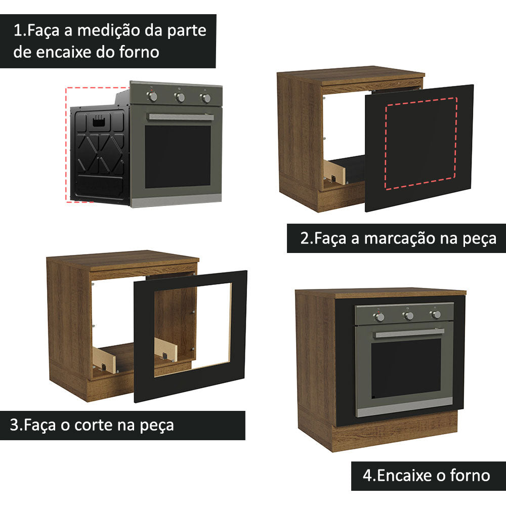 Balcão para Forno de Embutir 80 x 60 cm Com Tampo Rustic/Preto Agata, Glamy, Madesa