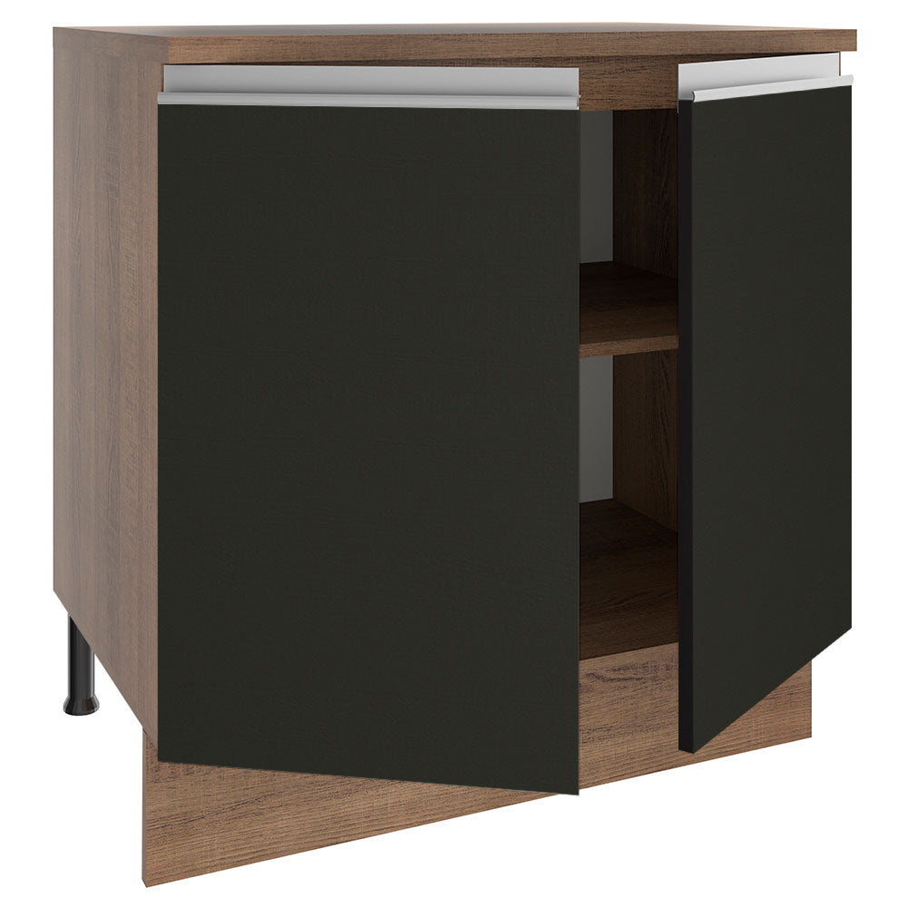 Balcão Madesa Glamy 80 x 60 cm 2 Portas (Com Tampo) Rustic/Preto