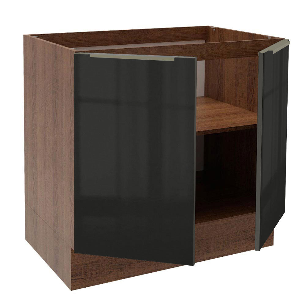 Balcão Madesa Lux 80 cm 2 Portas (Sem Tampo) Rustic/Preto