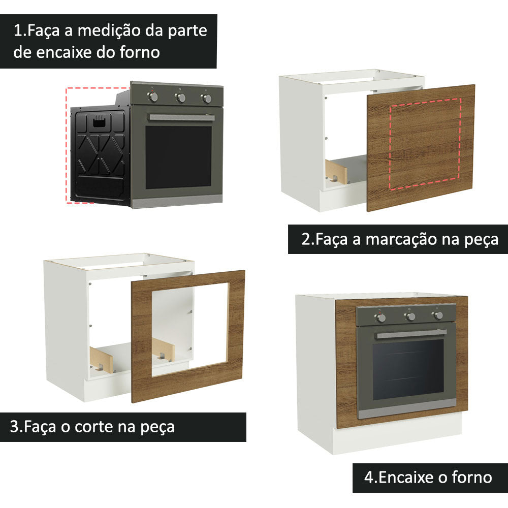 Balcão para Forno de Embutir 80 x 60 cm Sem Tampo Branco/Rustic Glamy, Stella Madesa