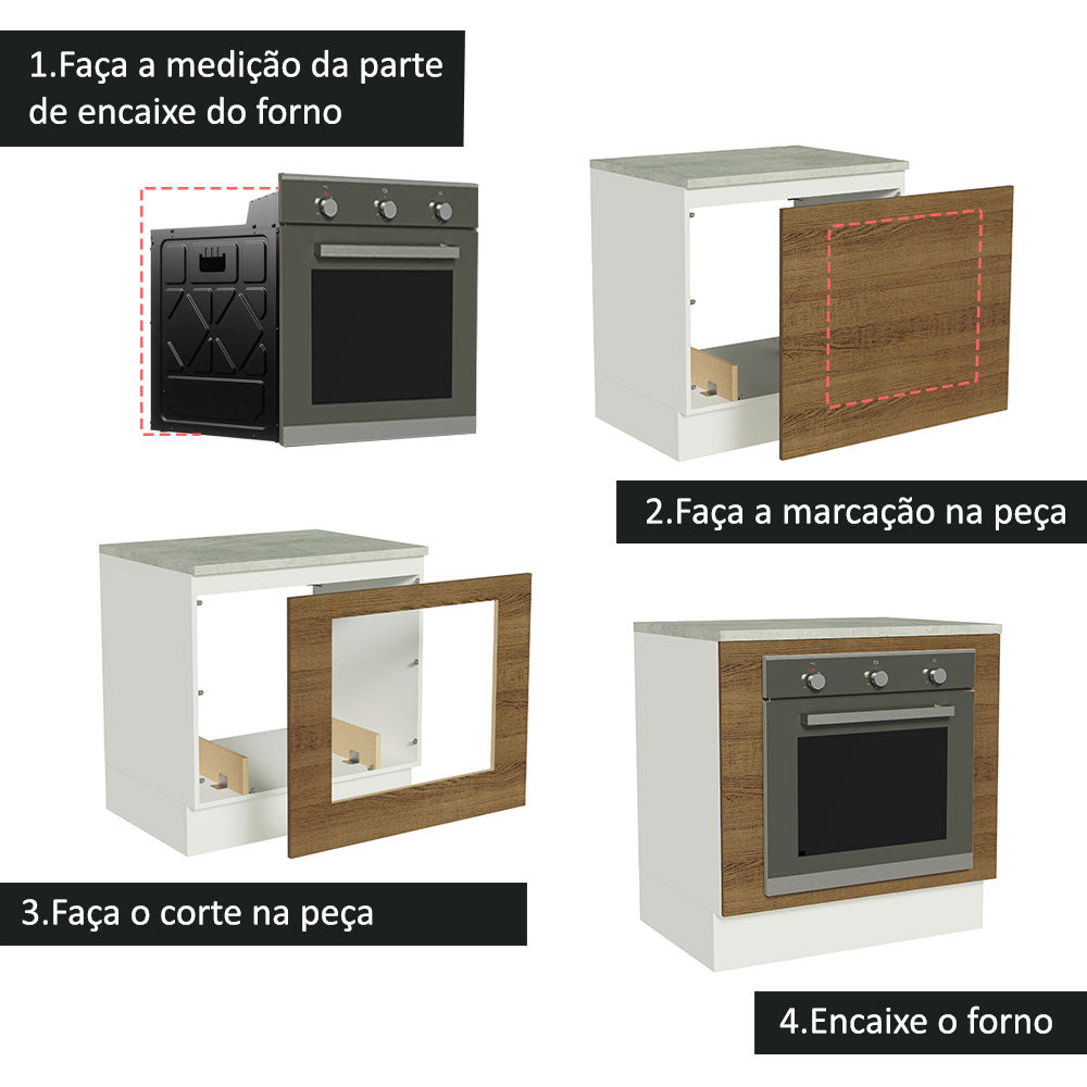 Balcão para Forno de Embutir 80 x 60 cm Com Tampo Branco/Rustic Glamy, Stella Madesa