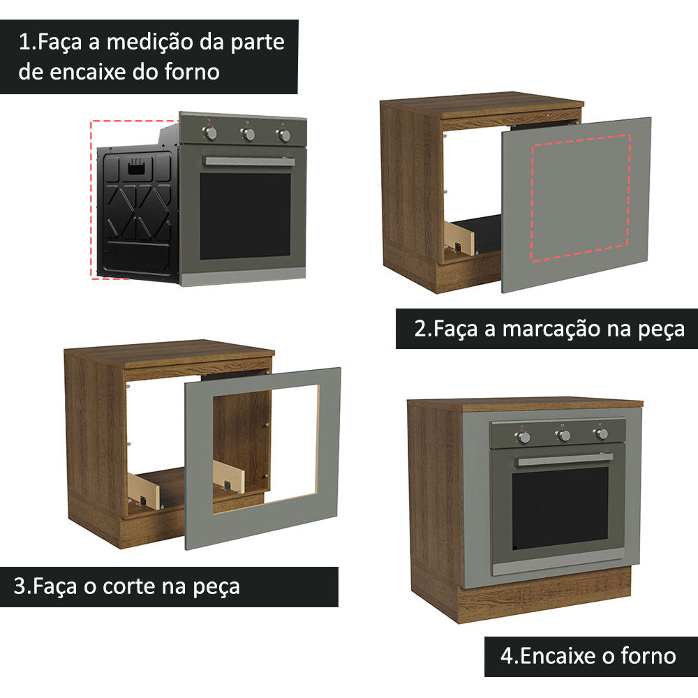 Balcão para Forno de Embutir 80 x 60 cm Com Tampo Rustic/Cinza Agata Madesa