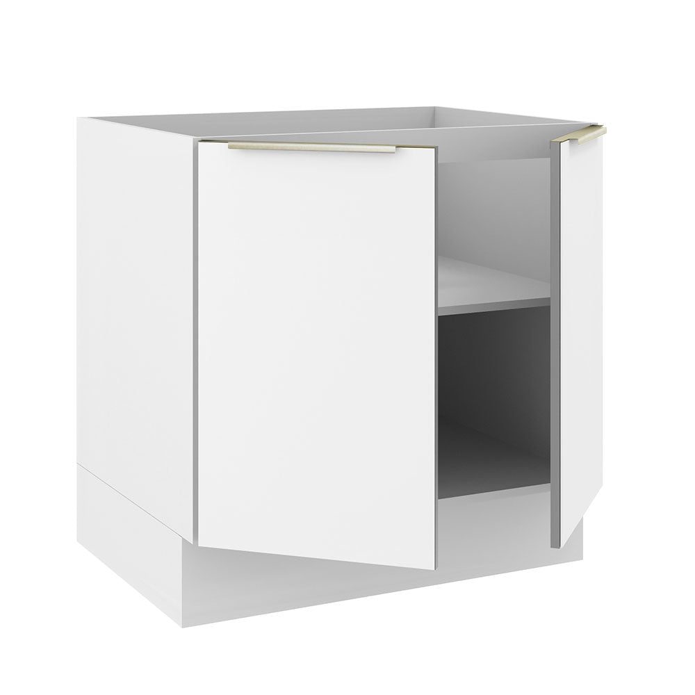 Balcão Madesa Lux 80 cm 2 Portas (Sem Tampo) Branco/Branco Veludo