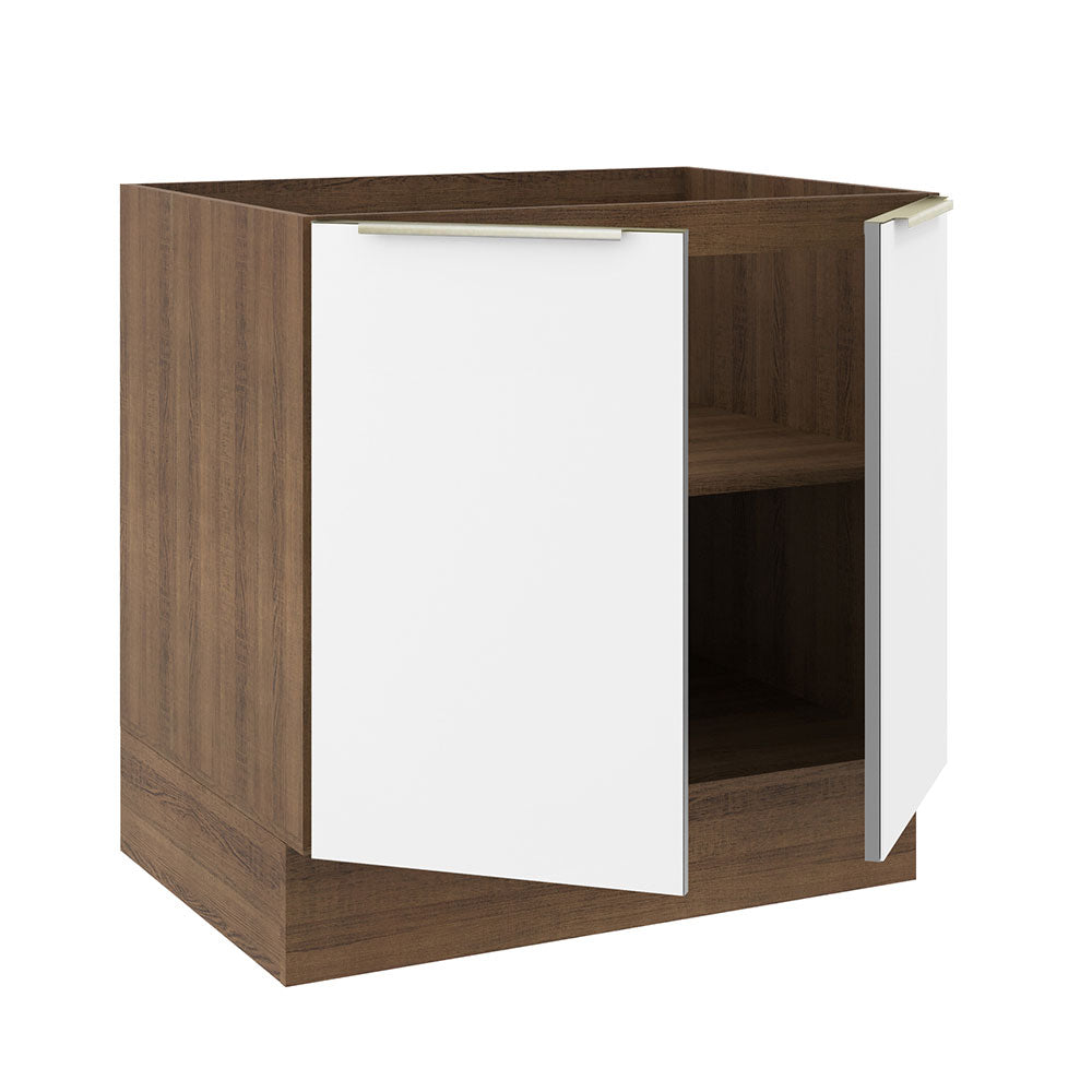 Balcão Madesa Lux 80 cm 2 Portas (Sem Tampo) Rustic/Branco Veludo